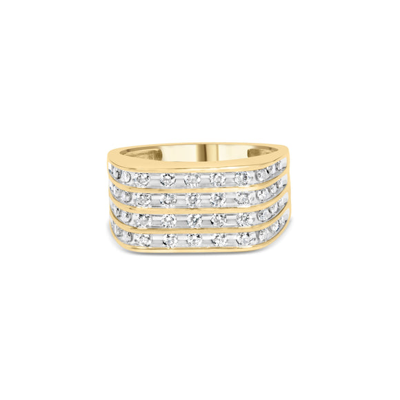 10K Yellow Gold 1.00 Cttw Diamond Multi Row Mens Ring Band