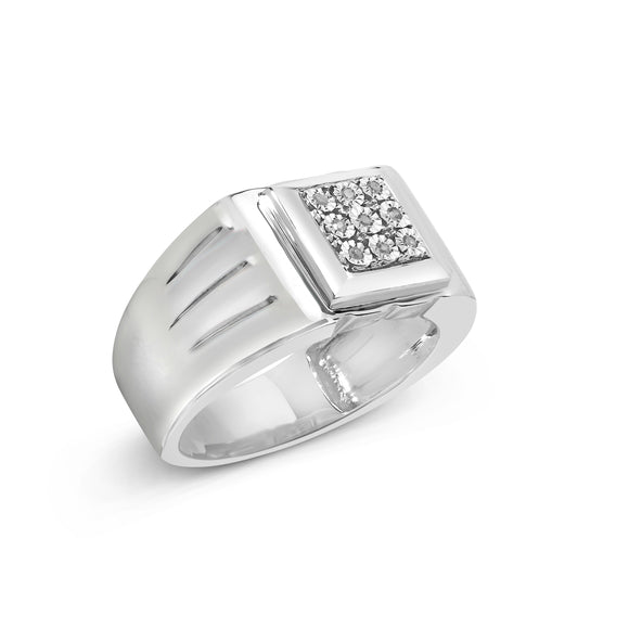 .925 Sterling Silver Diamond Accent Miracle-Set 9 Stone Ridged Band Gentlemen's Fashion Ring (I-J Color, I3 Clarity) - Size 10