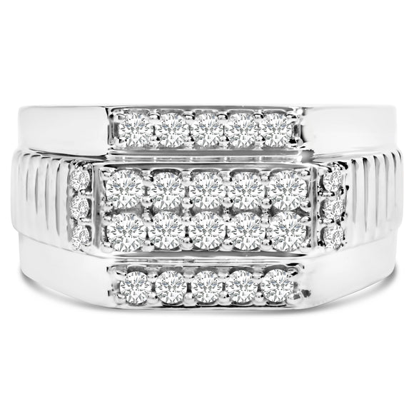 Men's .925 Sterling Silver 1.00 Cttw Diamond Multi Row Band Ring -Size 10