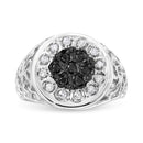 .925 Sterling Silver 1/4 Cttw White and Black Treated Diamond Halo Cluster Ring for Men (I-J Color, I3 Clarity) - Size 10-4