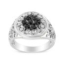 .925 Sterling Silver 1/4 Cttw White and Black Treated Diamond Halo Cluster Ring for Men (I-J Color, I3 Clarity) - Size 10-5