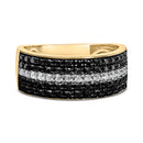 Men's 14K Yellow Gold Plated .925 Sterling Silver 1.00 Cttw White and Black Diamond Cluster Ring-1