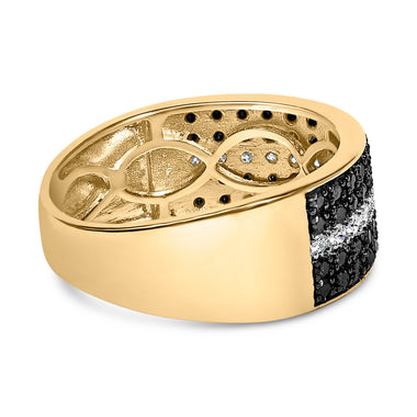 Men's 10K Yellow Gold 1.00 Cttw White and Black Diamond Cluster Ring - 0