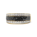 14K Yellow Gold Plated .925 Sterling Silver 1 1/4 Cttw White and Black Treated Diamond Multi Row Band (Black/I-J Color, I2-I3 Clarity) - Size 10-5