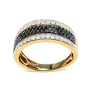 14K Yellow Gold Plated .925 Sterling Silver 1 1/4 Cttw White and Black Treated Diamond Multi Row Band (Black/I-J Color, I2-I3 Clarity) - Size 10-6
