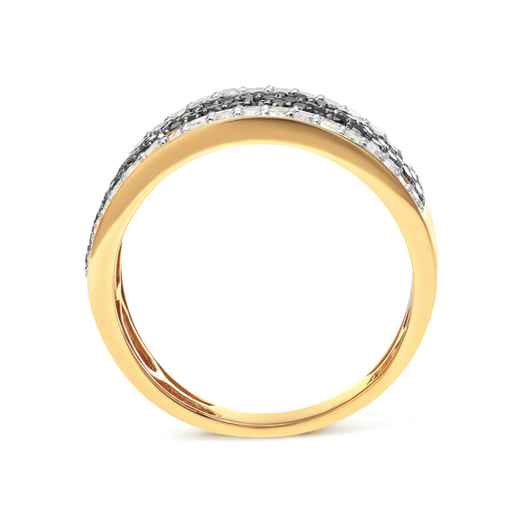 14K Yellow Gold Plated .925 Sterling Silver 1 1/4 Cttw White and Black Treated Diamond Multi Row Band (Black/I-J Color, I2-I3 Clarity) - Size 10