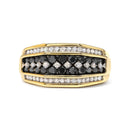 Men's 14K Yellow Gold Plated .925 Sterling Silver 1 1/2 Cttw White and Black Treated Diamond Cluster Ring (Black / I-J Color, I2-I3 Clarity) - Size 10-4