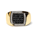 Men's 10K Yellow Gold 1.00 Cttw Cushion Cluster Black and White Diamond Statement Ring (I-J Color, I2-I3 Clarity) - Ring Size 10.5-1
