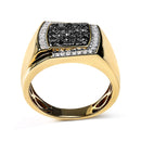 Men's 10K Yellow Gold 1.00 Cttw Cushion Cluster Black and White Diamond Statement Ring (I-J Color, I2-I3 Clarity) - Ring Size 10.5-2
