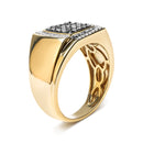 Men's 10K Yellow Gold 1.00 Cttw Cushion Cluster Black and White Diamond Statement Ring (I-J Color, I2-I3 Clarity) - Ring Size 10.5-3