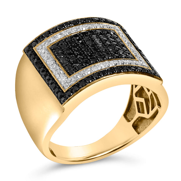 Men's 10K Yellow Gold 1 1/4 Cttw White and Black Diamond Geometric Ring