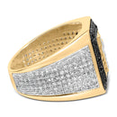Men's 10K Yellow Gold 1 1/2 Cttw White and Black Diamond Cross Signet Ring-2