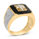 Men's 10K Yellow Gold 1 1/2 Cttw White and Black Diamond Cross Signet Ring-3