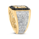Men's 10K Yellow Gold 1 1/2 Cttw White and Black Diamond Cross Signet Ring-4