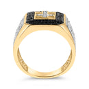 Men's 10K Yellow Gold 1 1/2 Cttw White and Black Diamond Cross Signet Ring-5
