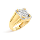 Men's 14K Yellow Gold Plated Sterling Silver 1.0 Cttw Diamond Square Motif Band Ring-3