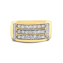 Men's 14K Yellow Gold Plated Sterling Silver 3/4 Cttw Diamond 3 Row Band Ring-1