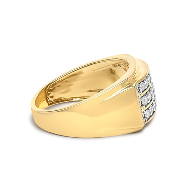 Men's 14K Yellow Gold Plated Sterling Silver 3/4 Cttw Diamond 3 Row Band Ring - 0