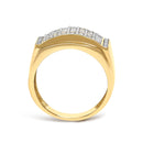 Men's 14K Yellow Gold Plated Sterling Silver 3/4 Cttw Diamond 3 Row Band Ring-5