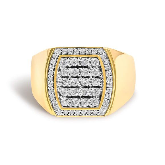 Men's 14K Yellow Gold Plated Sterling Silver 3/4 Cttw Diamond Cushion Head and Halo Band Ring
