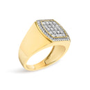 Men's 14K Yellow Gold Plated Sterling Silver 3/4 Cttw Diamond Cushion Head and Halo Band Ring-3