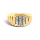 Men's 14K Yellow Gold Plated Sterling Silver 1/3 Cttw Diamond Grooved Band Ring-1