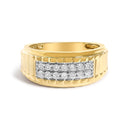 Men's 14K Yellow Gold Plated Sterling Silver 3/8 Cttw Diamond Ribbed Band Ring-1