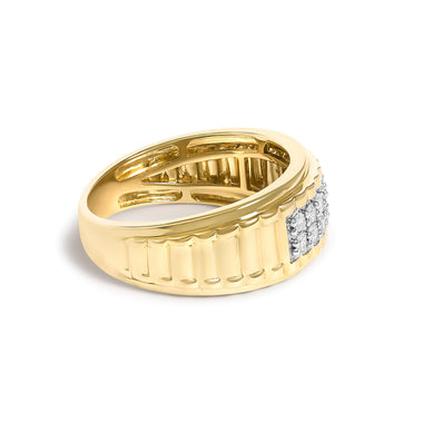 Men's 14K Yellow Gold Plated Sterling Silver 3/8 Cttw Diamond Ribbed Band Ring - 0
