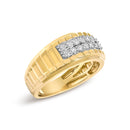Men's 14K Yellow Gold Plated Sterling Silver 3/8 Cttw Diamond Ribbed Band Ring-3