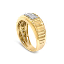 Men's 14K Yellow Gold Plated Sterling Silver 3/8 Cttw Diamond Ribbed Band Ring-4