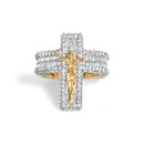 Men's 10K Yellow Gold 5-2/5 Cttw Diamond Jesus Crucifix Cross Cocktail Ring-1