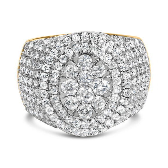 Men's 10K Yellow Gold 2-1/2 Cttw Round Diamond Cluster Cocktail Ring