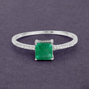 0.64 Carat Genuine Zambian Emerald and White Diamond 14K White Gold Ring-4