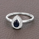 0.48 Carat Genuine Blue Sapphire and White Diamond 14K White Gold Ring-4