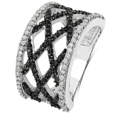 0.92 Carat Genuine Black Diamond & White Diamond .925 Sterling Silver Ring - 0