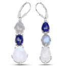 10.17 Carat Genuine Lapis, Labradorite and White Rainbow Moonstone .925 Sterling Silver Earrings-1