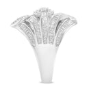 .925 Sterling Silver 1-1/8 Cttw Round & Baguette Diamond 'Flower & Fern' Cluster Cocktail Fashion Ring (I-J Color, I2-I3 Clarity) - Size 6-5