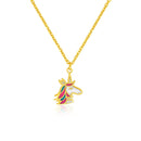 14k Yellow Gold Childrens Necklace with Enameled Unicorn Pendant-1