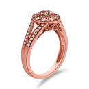 14K Rose Gold Plated .925 Sterling Silver 1/2 Cttw Pave Diamond Halo Cluster Split Shank Cocktail Ring (I-J Color, I1-I2 Clarity) - Size 6-3