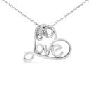 .925 Sterling Silver 1/6 Cttw Round Brilliant-Cut Diamond Accented Open Heart with Love 18" Pendant Necklace (H-I Color, I1-I2 Clarity)-1