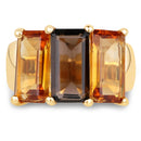 14K Yellow Gold Plated 8.14 Carat Genuine Smoky Quartz, Citrine and Champagne Quartz .925 Sterling Silver Ring-4