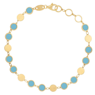 14k Yellow Gold Turquoise Geometric Mirror Gem Chain Bracelet (5.00 mm) - 0