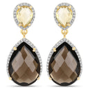21.12 Carat Genuine Smoky Quartz, Citrine and White Topaz .925 Sterling Silver Earrings-2