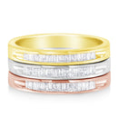 10K Yellow, White and Rose Gold over .925 Sterling Silver 5/8 Cttw Diamond Channel-Set Stackable Band Ring Set (H-I Color, I1-I2 Clarity) - Size 6 3/4-3