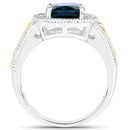 3.59 Carat Genuine London Blue Topaz and White Diamond 14K Yellow Gold with .925 Sterling Silver Ring-2