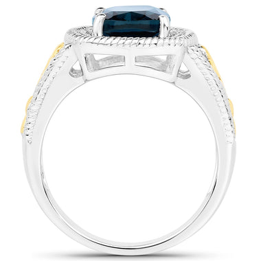 3.59 Carat Genuine London Blue Topaz and White Diamond 14K Yellow Gold with .925 Sterling Silver Ring - 0
