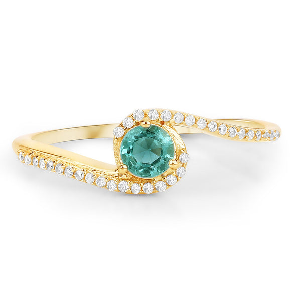 0.33 Carat Genuine Zambian Emerald and White Diamond 14K Yellow Gold Ring