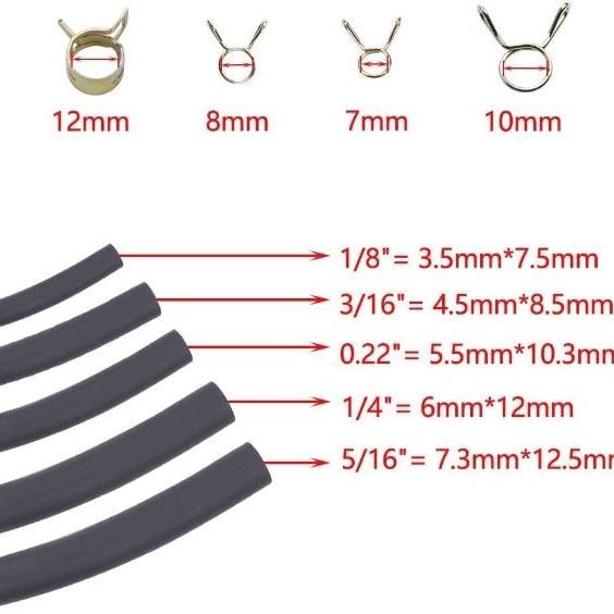 Hipa 3 Feet 1/8 3/16 0.22 1/4 5/16 inch ID Fuel Line Gas Tube Hose Compatible with Kawasaki EZGO Snowmobile Lawn Mowers Tractors Bike Scooter ATV Golf Cart Motorcycle 40PCS Clips - 0