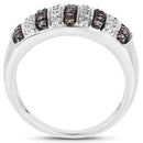 0.83 Carat Genuine Champagne Diamond and White Diamond .925 Sterling Silver Ring-2
