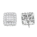 14K White Gold 1.0 Cttw Round Brilliant & Princess Cut Diamond Scallop-Edge Framed Square Halo Stud Earrings (G-H Color, SI1-SI2 Clarity)-2